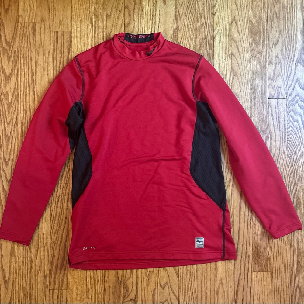Nike Pro Combat Shirt Men's L Red Long Sleeve Fitted Dri-Fit Performance Vented